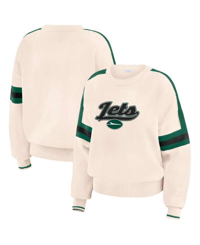 Women's Cream New York Jets Stripe Pullover Sweater
