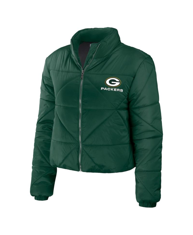 Women's Green Green Bay Packers Cropped Puffer Full-Zip Jacket