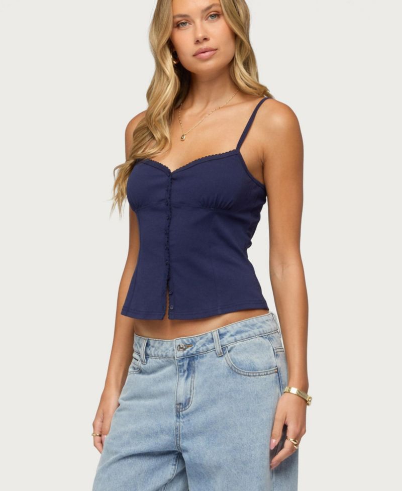 Women's Delia Sweetheart Button Up Tank Top