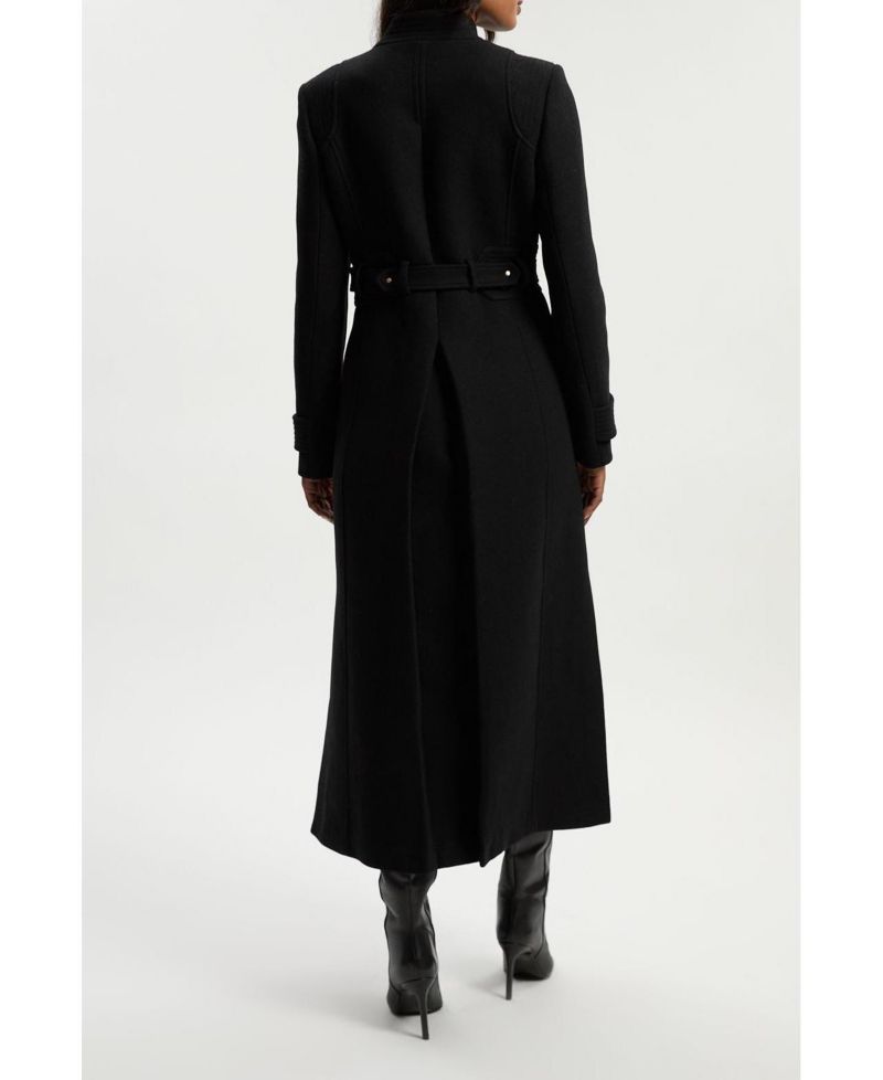 Women's Wool Notch Neck Belted Maxi Coat