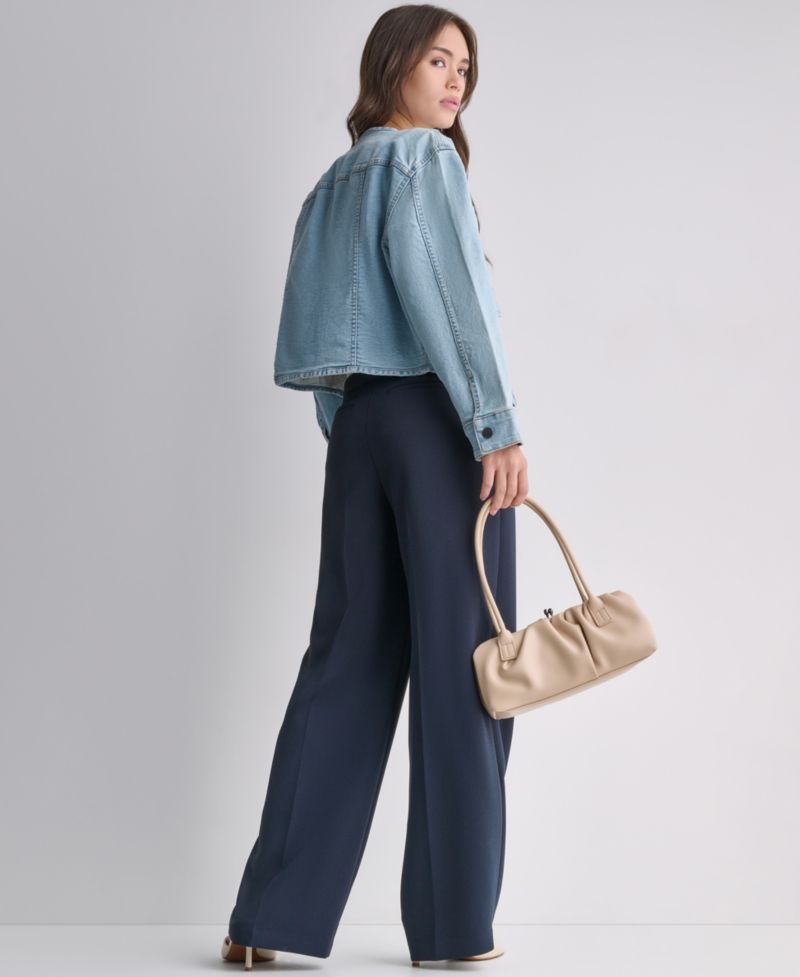 Women's Boxy Crewneck Button-Front Denim Jacket