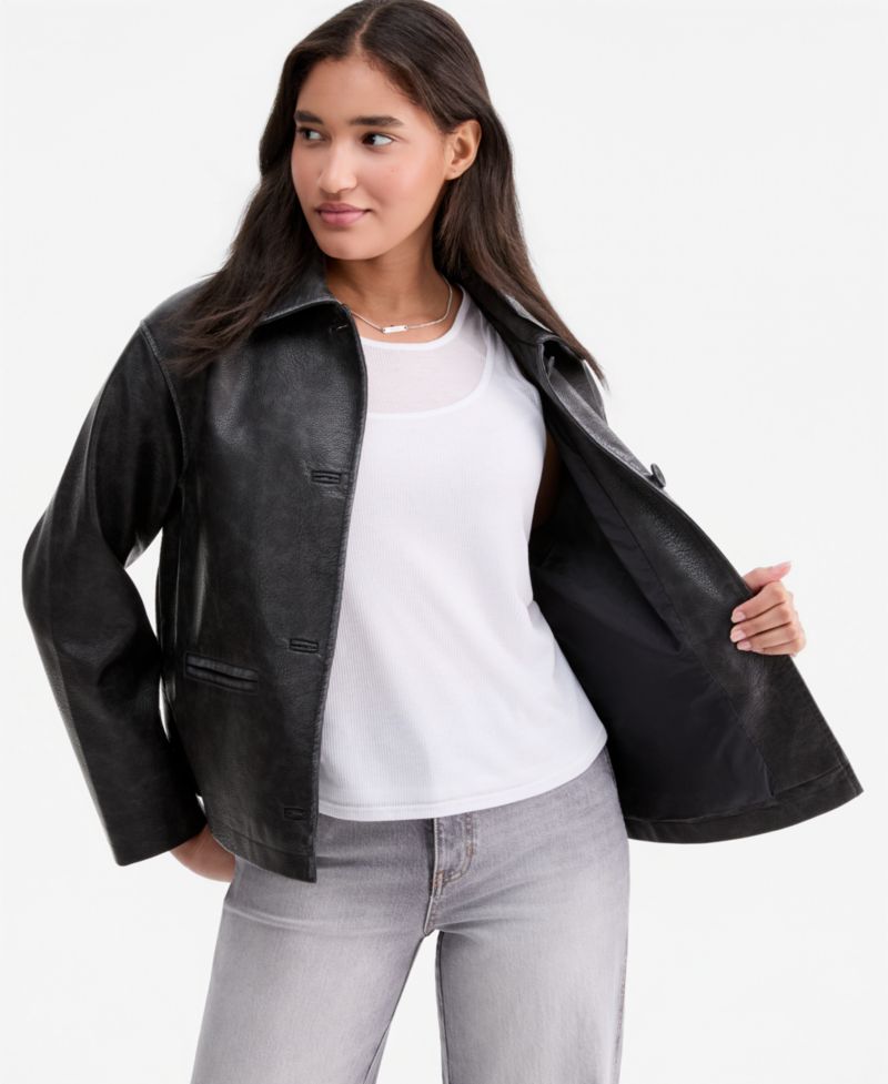 Women's Oversized Faux Leather Bomber Jacket
