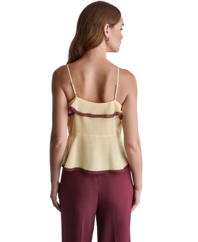 Women's V-Neck Ruffle Front Contrast Trim Tank Top