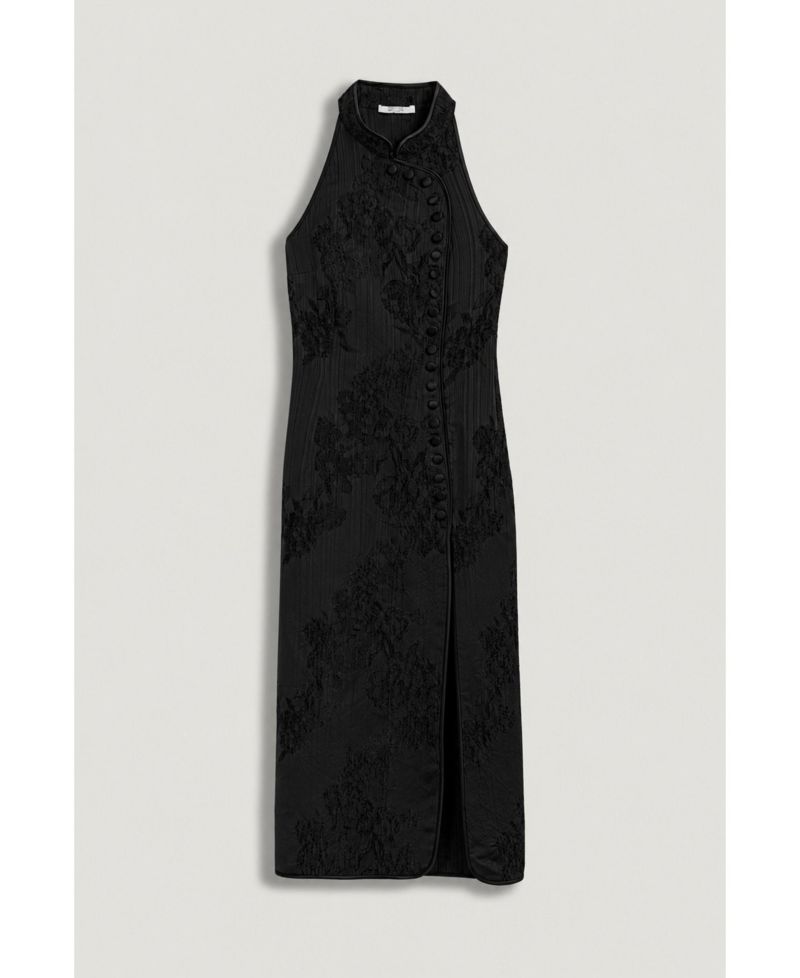 Women's High-Neck Button-Detail Midi Dress