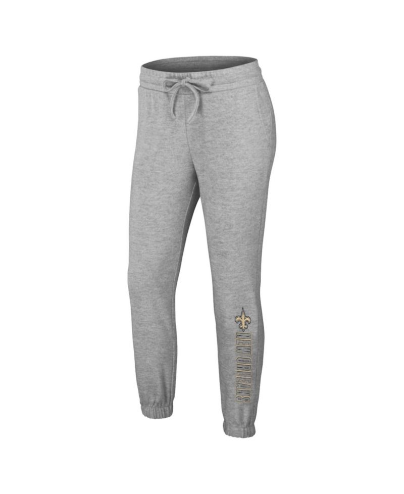 Women's 2-Piece Heather Gray New Orleans Saints Plus Size Knitted Tri-Blend Long Sleeve T-Shirt & Pants Lounge Set