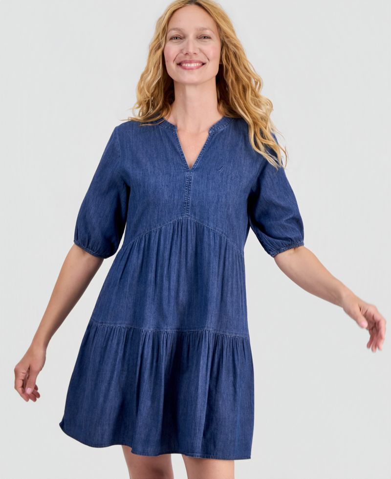 Women's Tiered Chambray A-Line Dress
