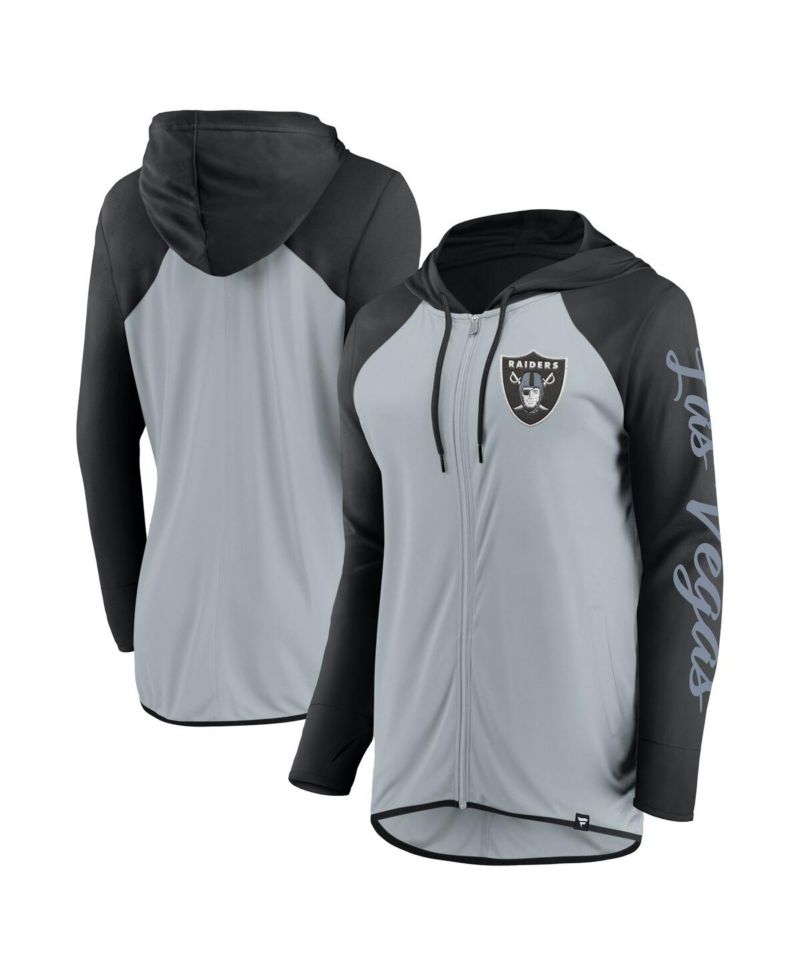 Women's Silver/Black Las Vegas Raiders Script Full-Zip Hoodie