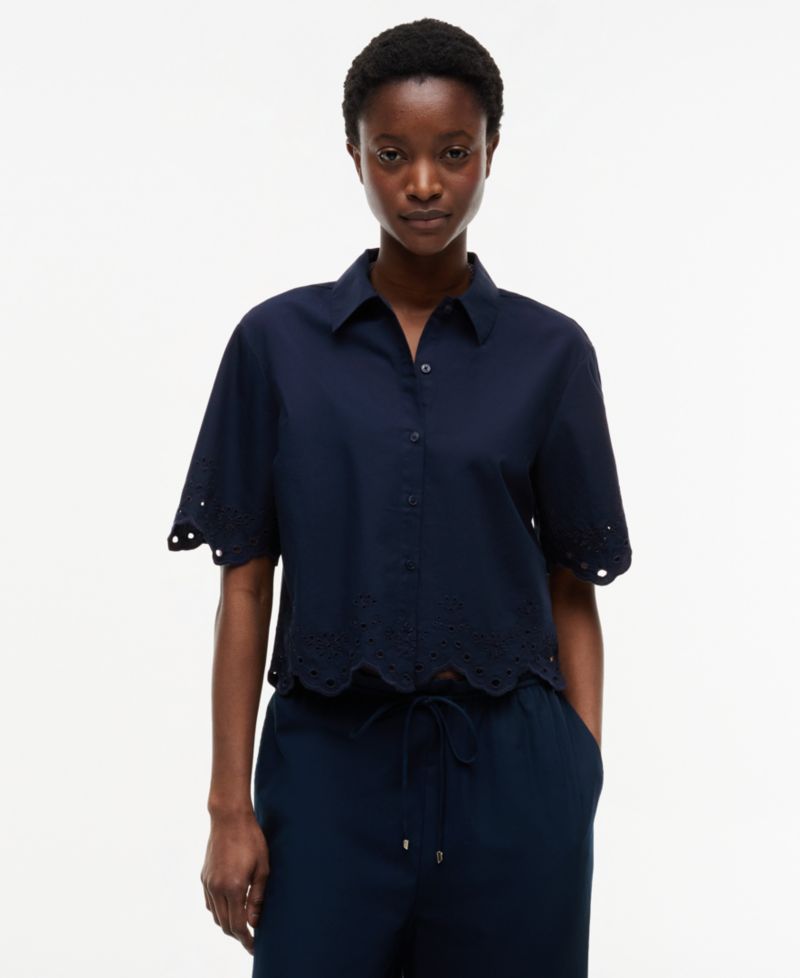 Women's Broderie Short-Sleeve Cotton Shirt