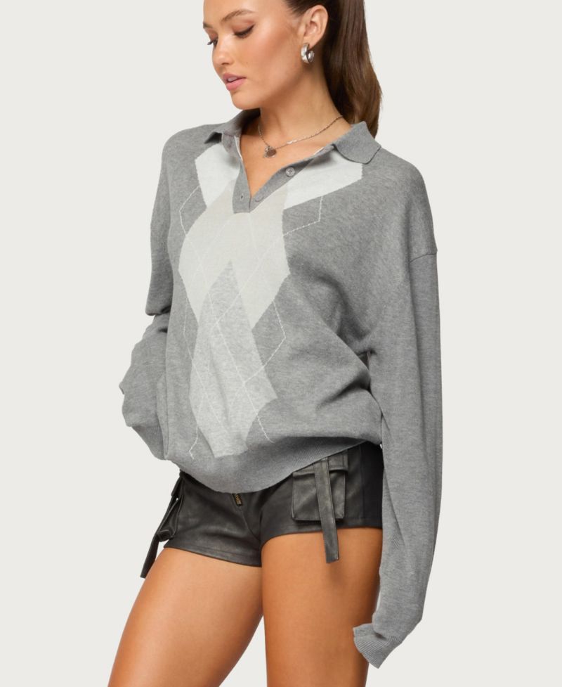 Women's Kati Argyle Oversized Polo Sweater