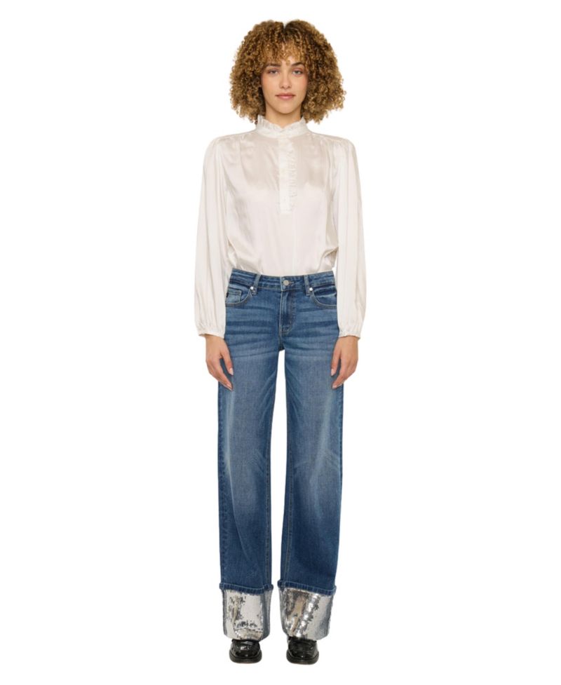 Women's USA Juniors' Mid-Rise Wide-Leg Jeans