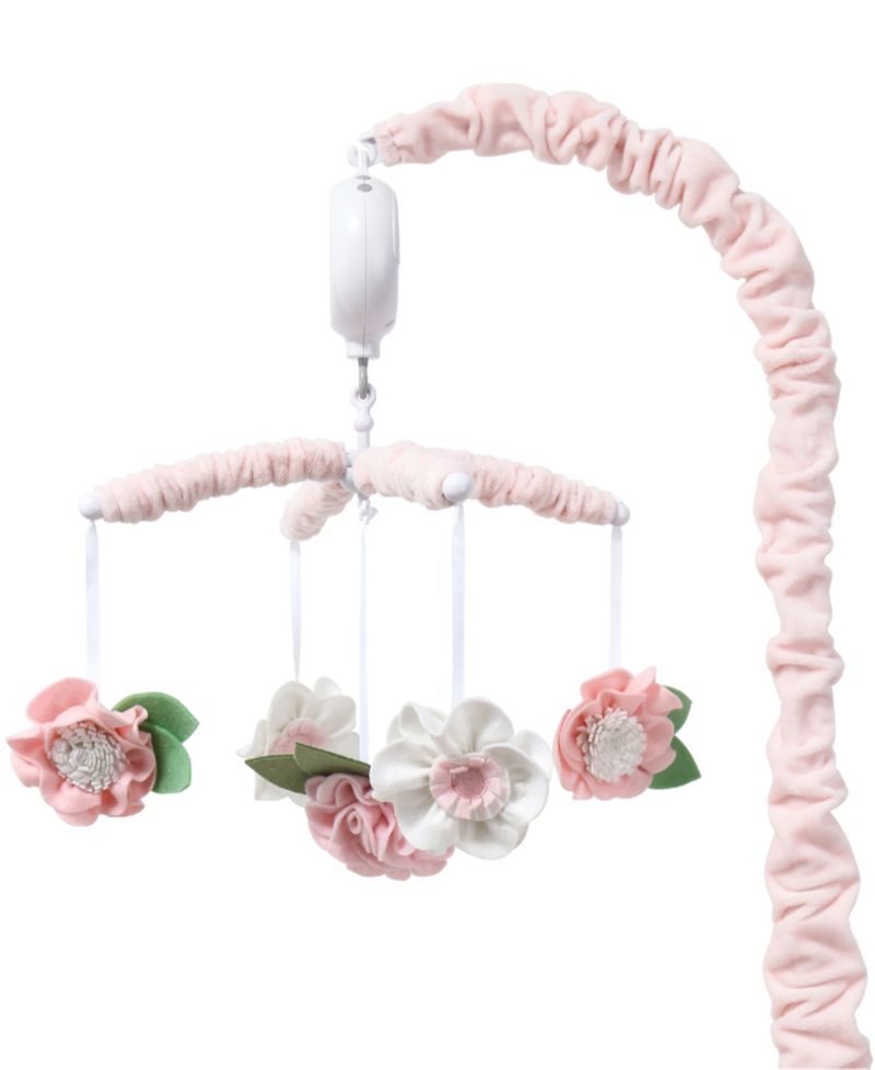 Pink Floral Musical Crib Mobile for Baby Girls Plays 12 Lullabies