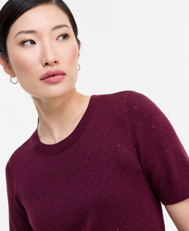 Women's Crystal Embellished Short-Sleeve Crewneck Sweater