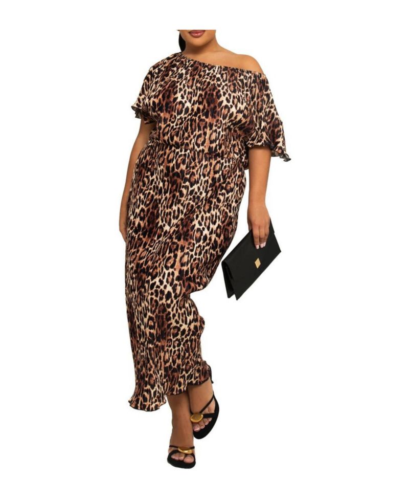 Women's Bold Leopard Plisse Midi Dress