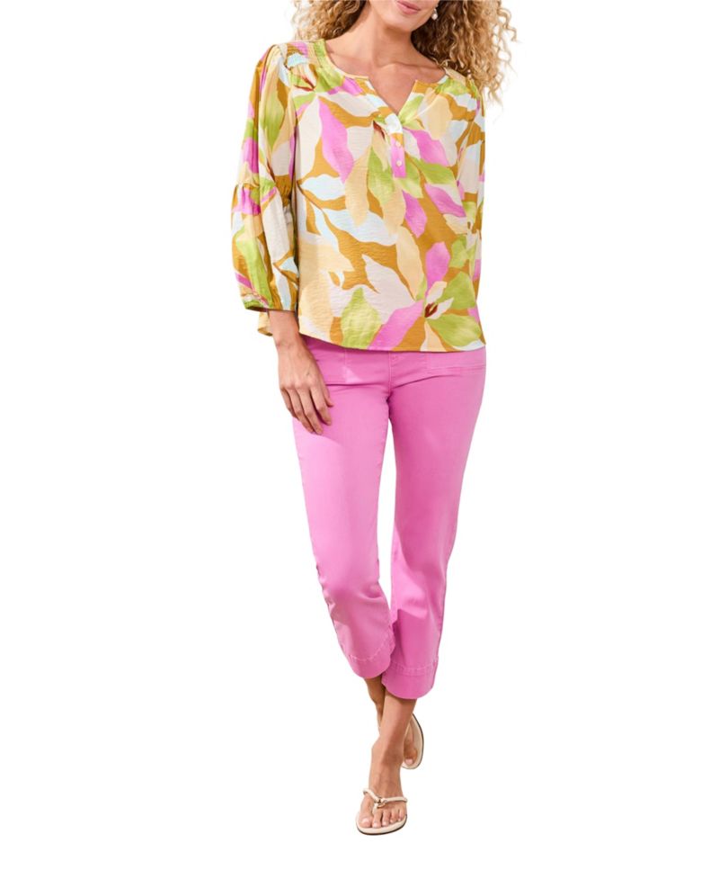 Women's Printed Challis Smocked Yoke Top