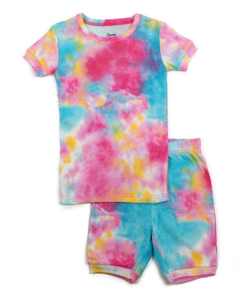 Kids Matching Family Two Piece Cotton Short Sleeve Shirt and Shorts Tie Dye Pajamas