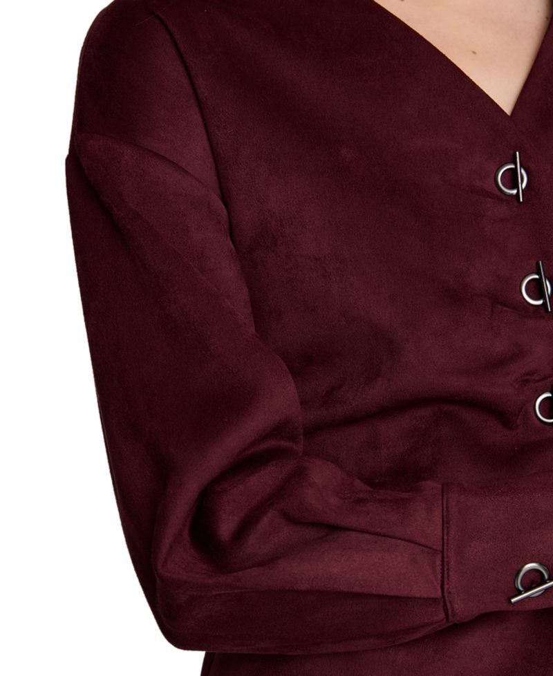 Women's Asymmetric Hem Pleated Faux Suede Shirt