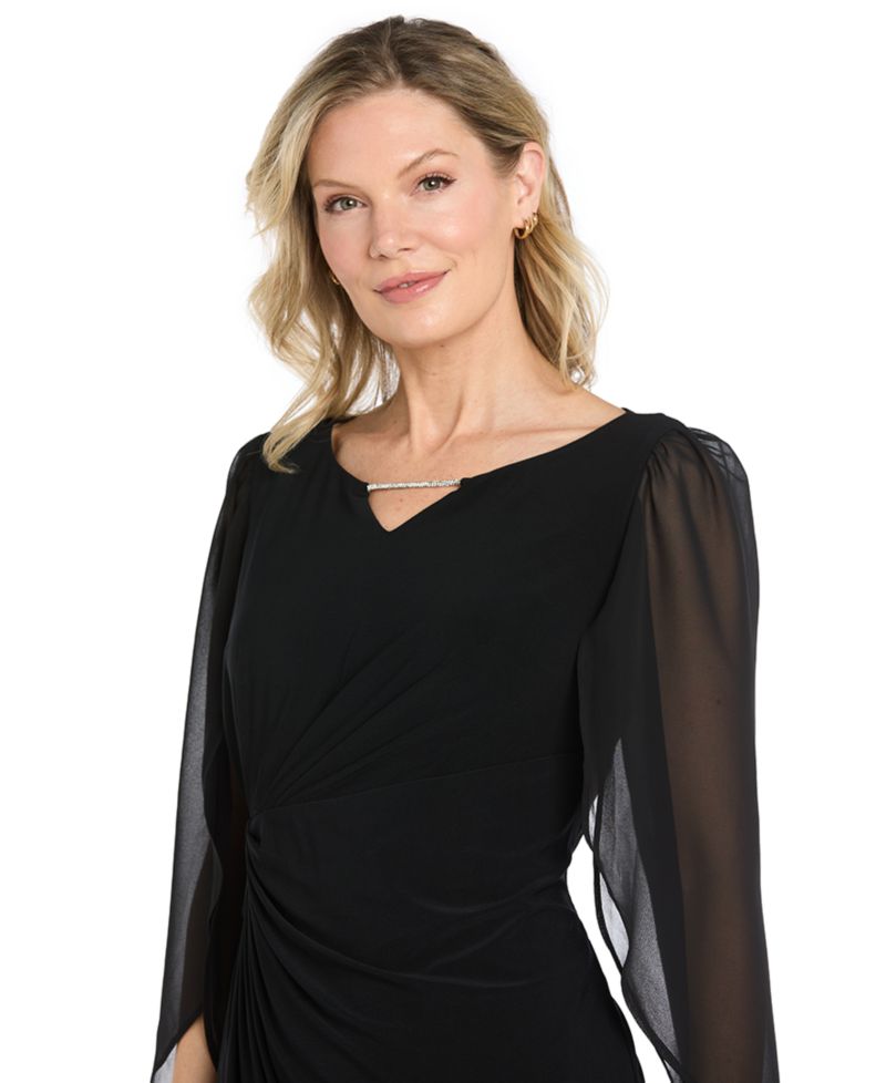 Women's Chiffon Sleeve Wedding Guest V-Neck Dress