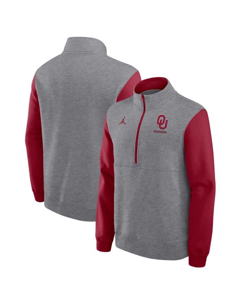 Men's Heather Gray Oklahoma Sooners Club Fleece Half-Zip Pullover