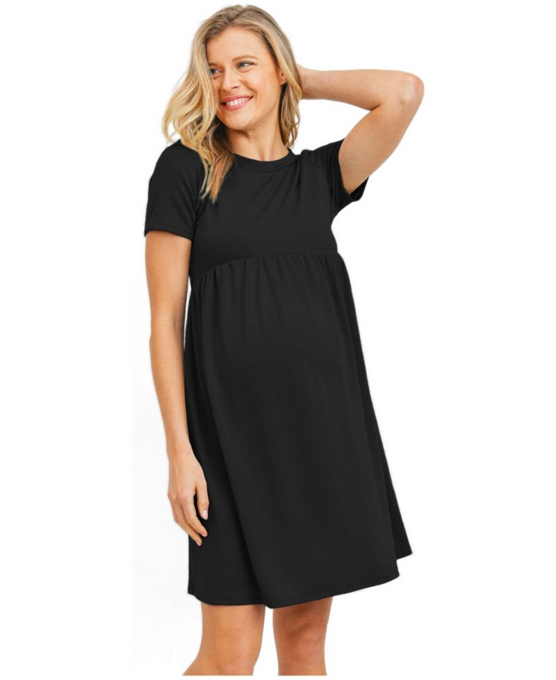 Women's Crew Neck Empire Waist Mini T-Shirt Dress with Pockets