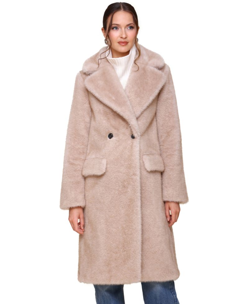 Women's Notched-Collar Faux-Fur Coat