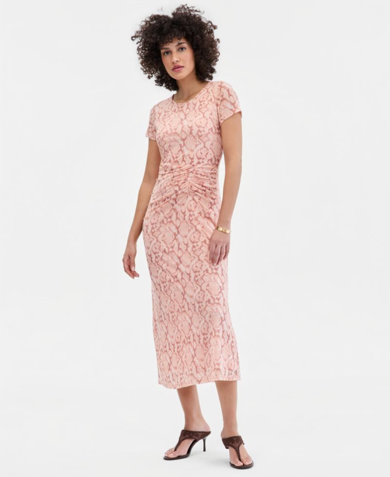 Women's Short-Sleeve Mesh Midi Dress
