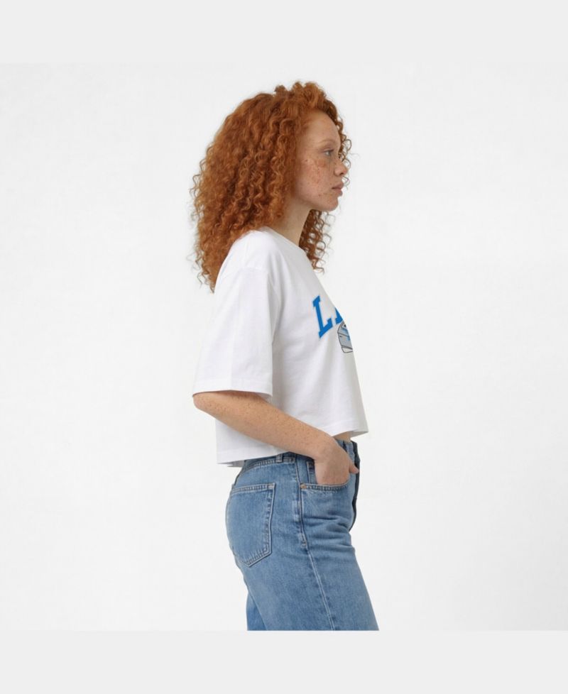 Women's White Detroit Lions Boyfriend Cropped T-Shirt