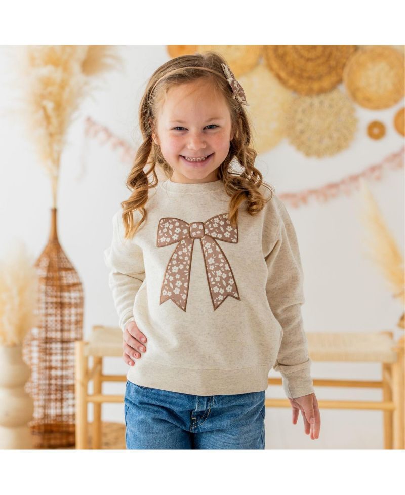 Big Girls (10-12) Mocha Floral Bow Patch Sweatshirt