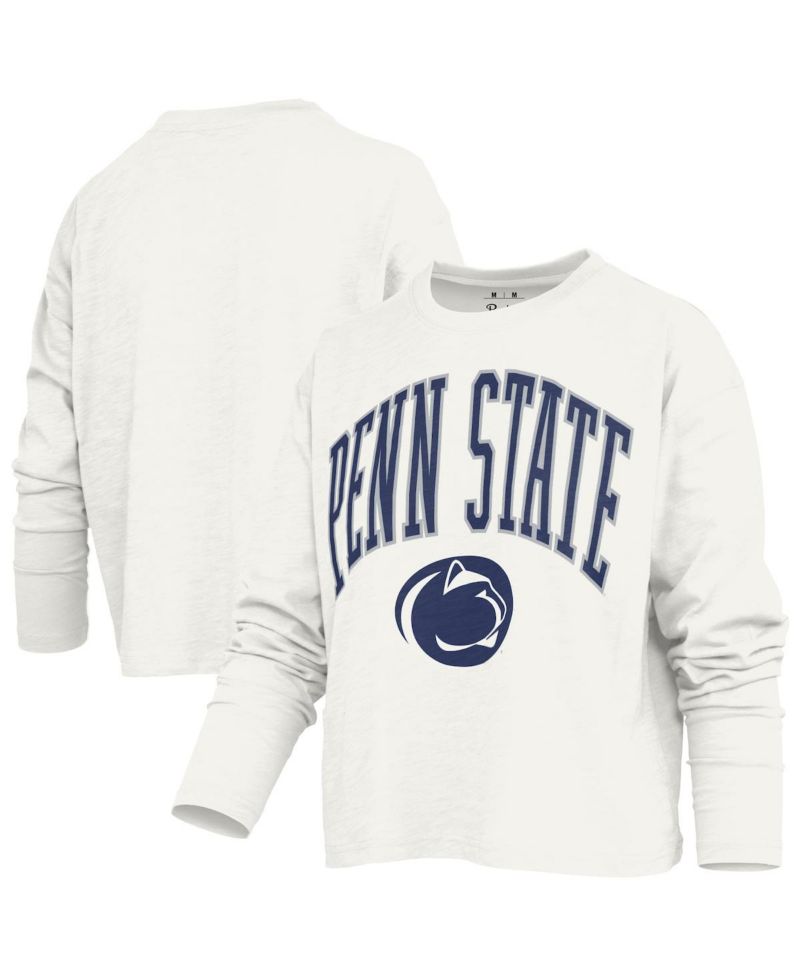 Women's White Penn State Nittany Lions Motley Boxy Waist-Length Long Sleeve T-Shirt