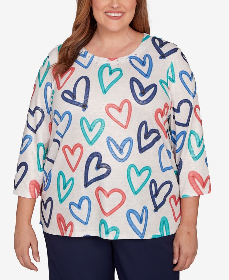Plus Size Saratoga Springs Tossed Heart Pattern Knit Top