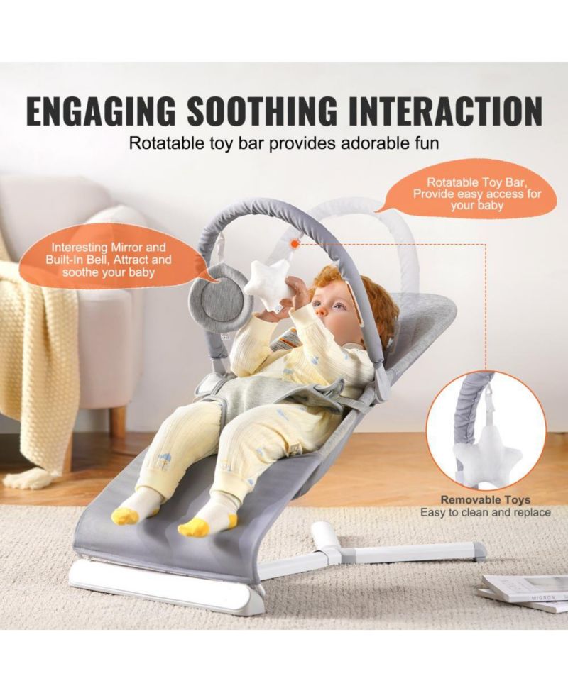 Newborn Baby Bouncer with Rotatable Toy Bar and 2 Reclining Positions