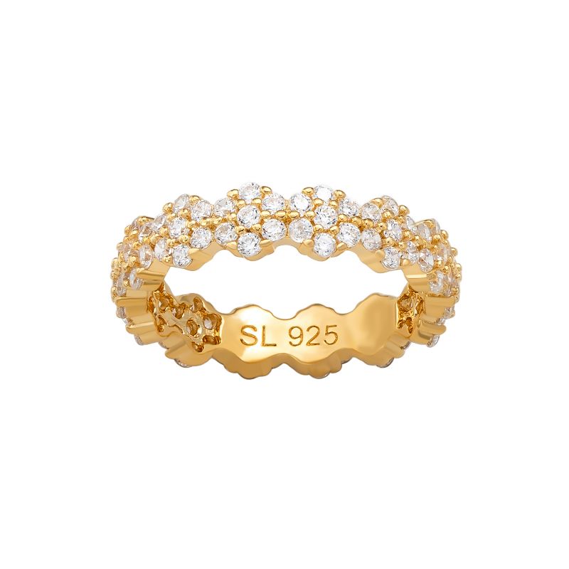 Suzy Levian Sterling Silver Cubic Zirconia Floral Eternity Band Ring