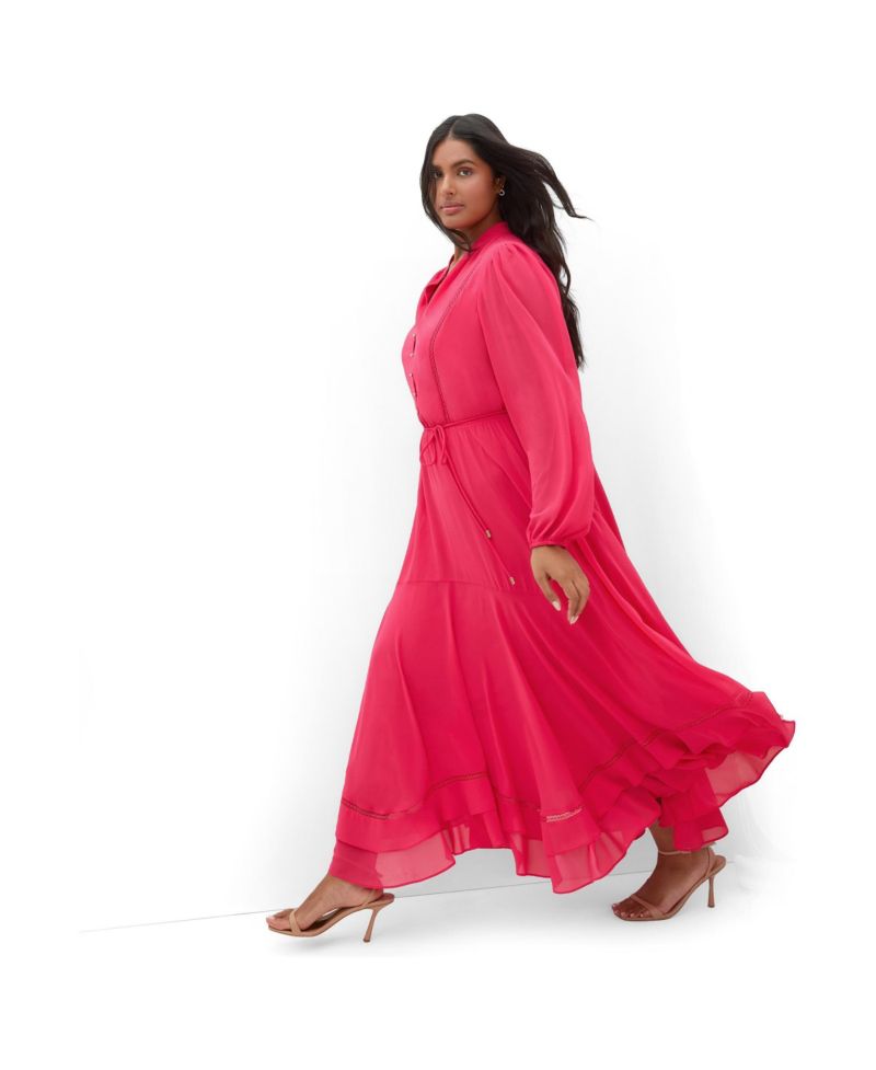 Plus Size Yasmin Long-Sleeve Chiffon Ruffle Maxi Dress