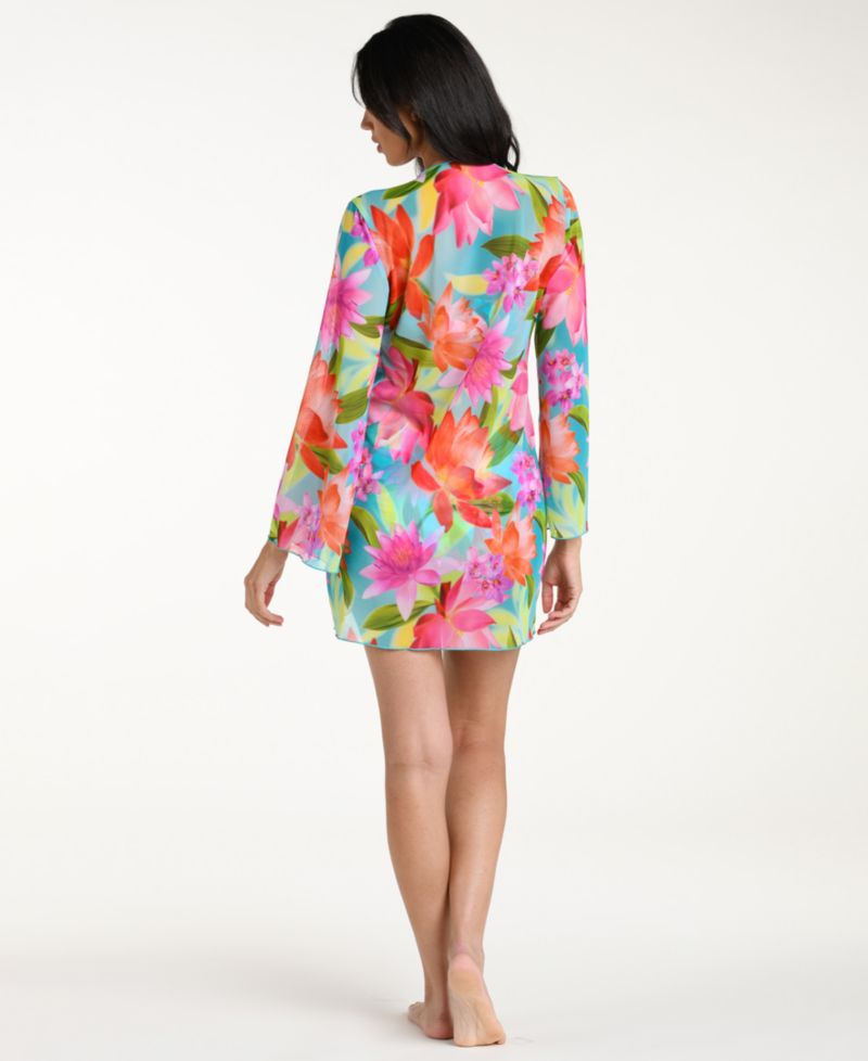 Women's Sunset Botanica Tie-Front Swim Cover-Up Kimono Dress