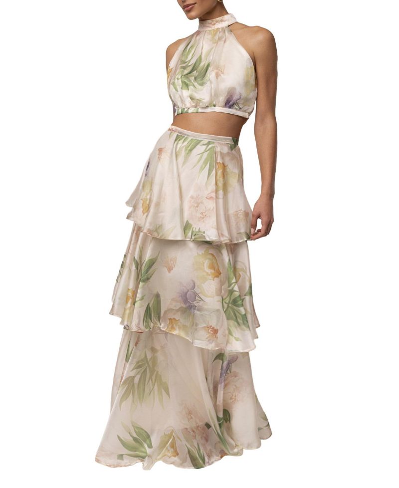 Women's Botanical Dreams Floral-Print Halter Cropped Top and Tiered Maxi Skirt, 2-Piece Set