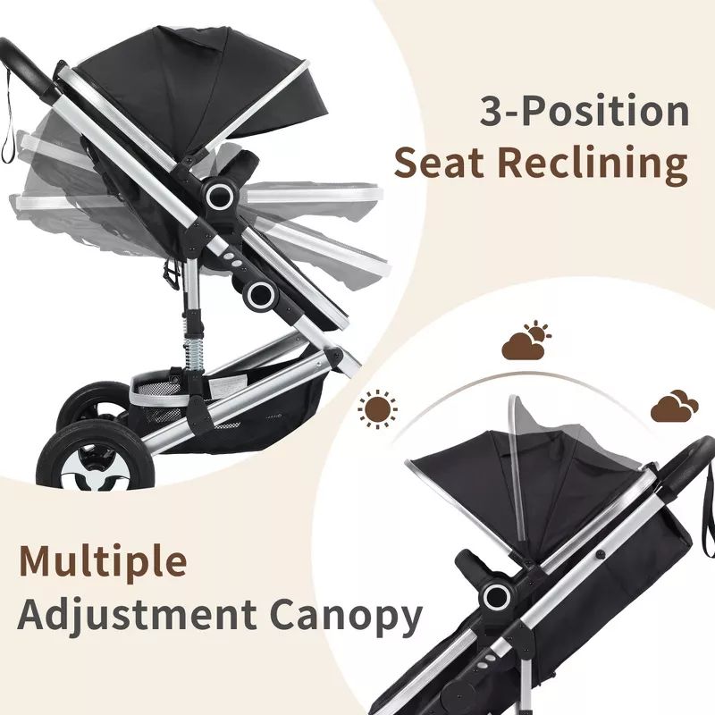 Cozi 2 Convertible Baby Stroller, Folding High Landscape Design with Adjustable Canopy and Diaper Bag