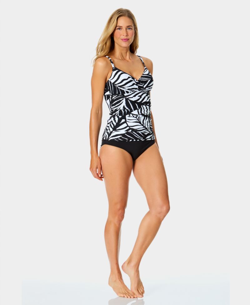 Women's Underwire Surplice Tri Tankini Top and High-Waist Bikini Bottoms