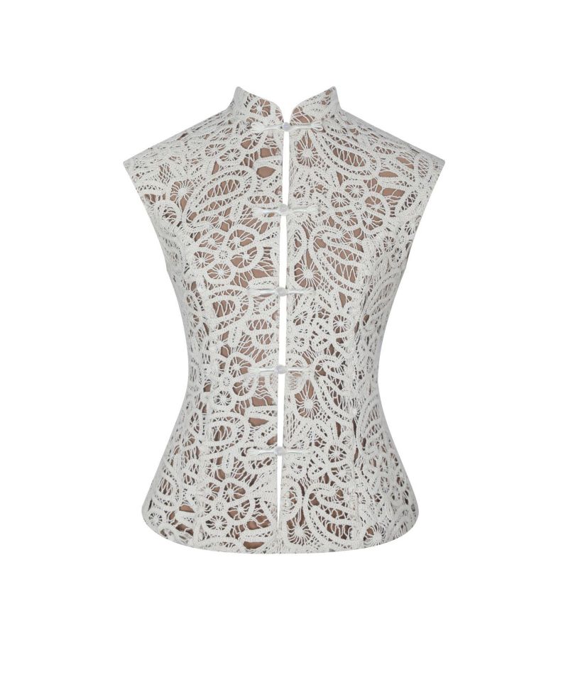 Women's Rosetta Crochet Mandarin-Collar Sleeveless Top