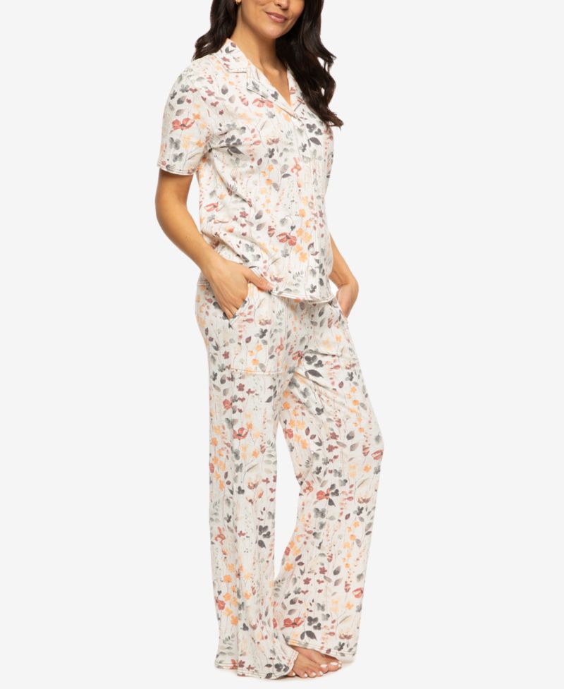 Women's Josephine Notched Collared Shirt and Pants Pajama Set Style