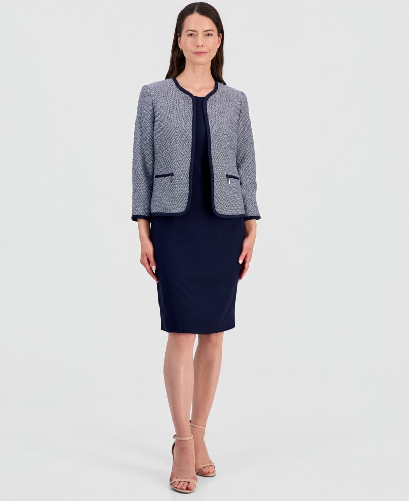 Women's Zipper-Pocket Open Cardigan & Empire-Seamed Dress Suit