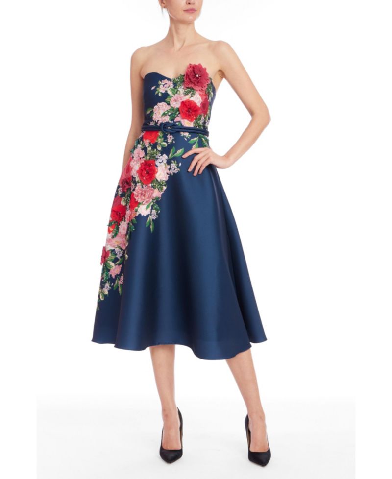 Women's Placed Print Strapless Floral-Print Midi Dress