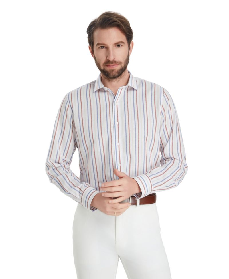 Men's Slim-Fit Linen Oslo Stripe Dress Shirt