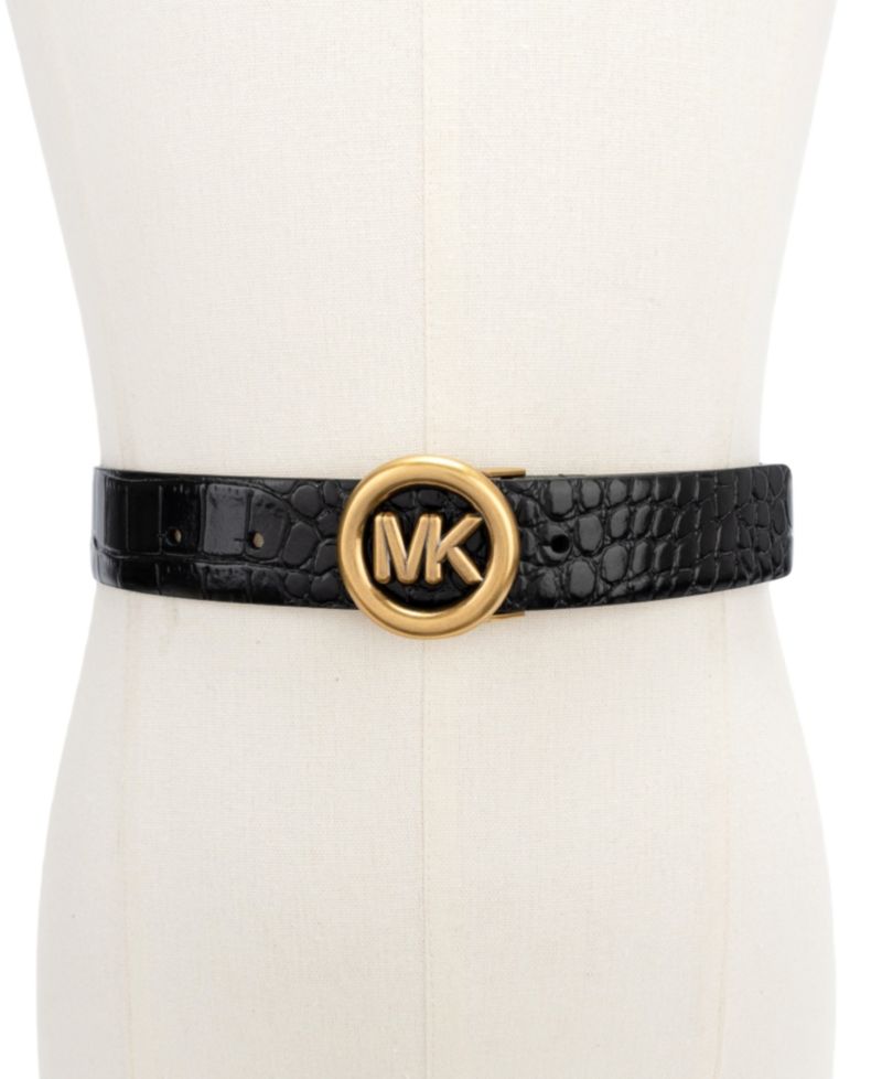 MICHAEL Antique Gold-Tone Buckle Leather Belt