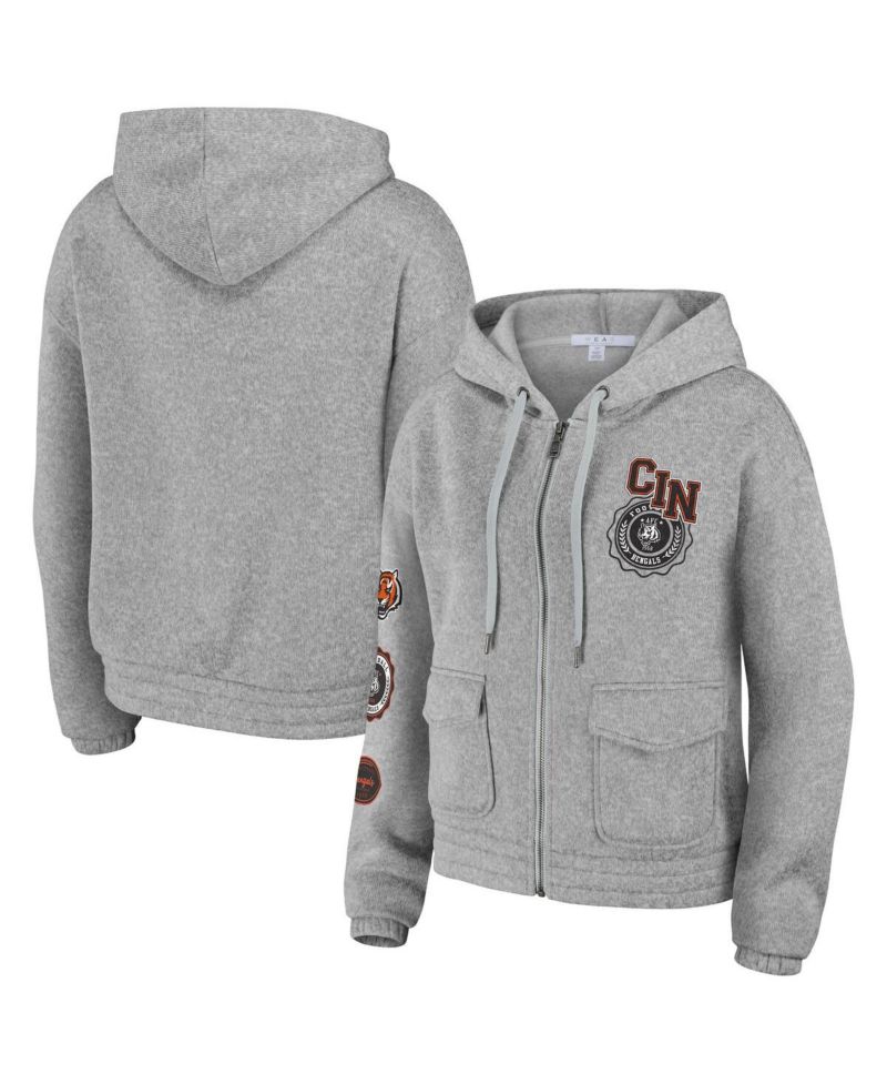 Women's Heather Gray Cincinnati Bengals Full-Zip Hoodie