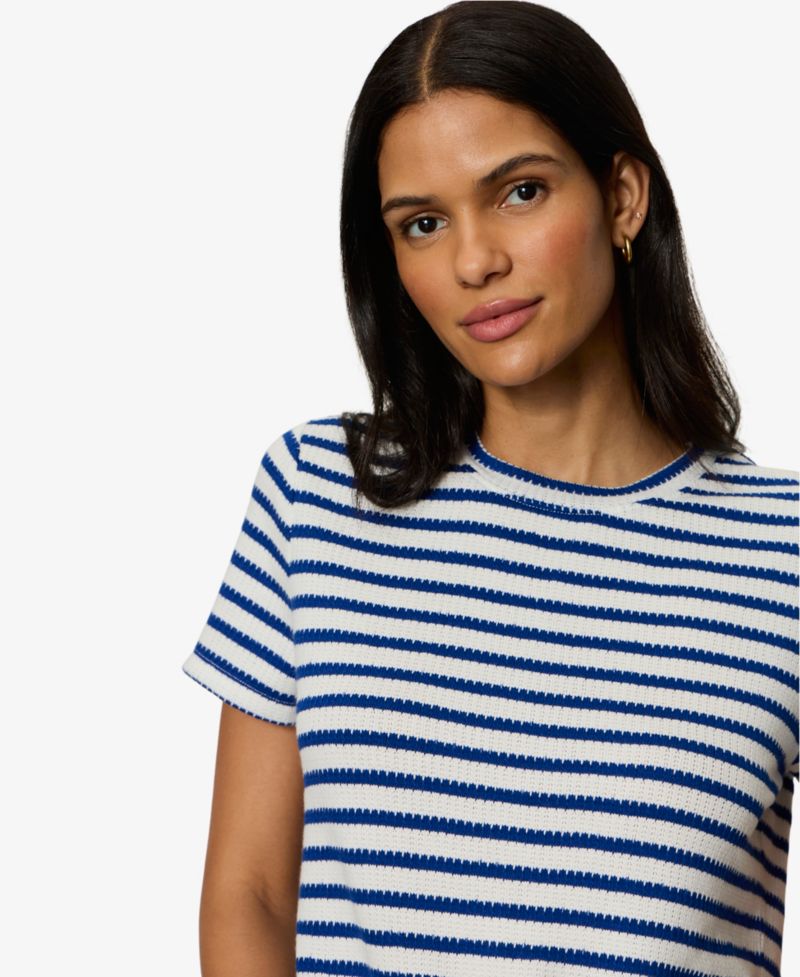 Petite Striped Crewneck Textured T-Shirt