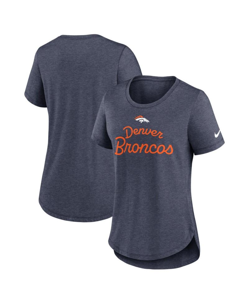 Women's Navy Denver Broncos Script Tri-Blend T-Shirt