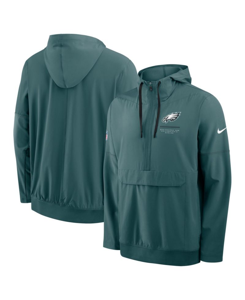 Men's Midnight Green Philadelphia Eagles Sideline Logo Glory Anorak Half-Zip Hoodie