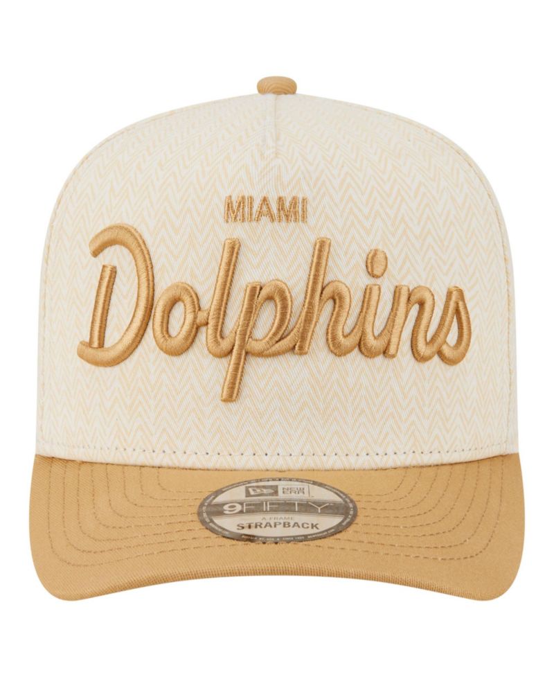 Men's Cream Miami Dolphins Herringbone 9FIFTY A-Frame Snapback Hat
