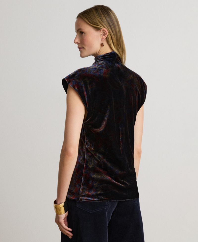 Women's Paisley-Print Velvet Mockneck Blouse