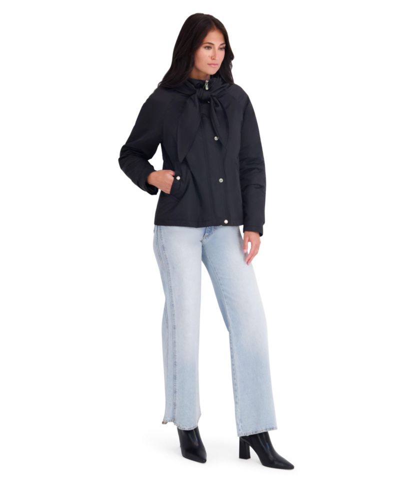 Women's Satin Hooded Jacket With Attached Scarf