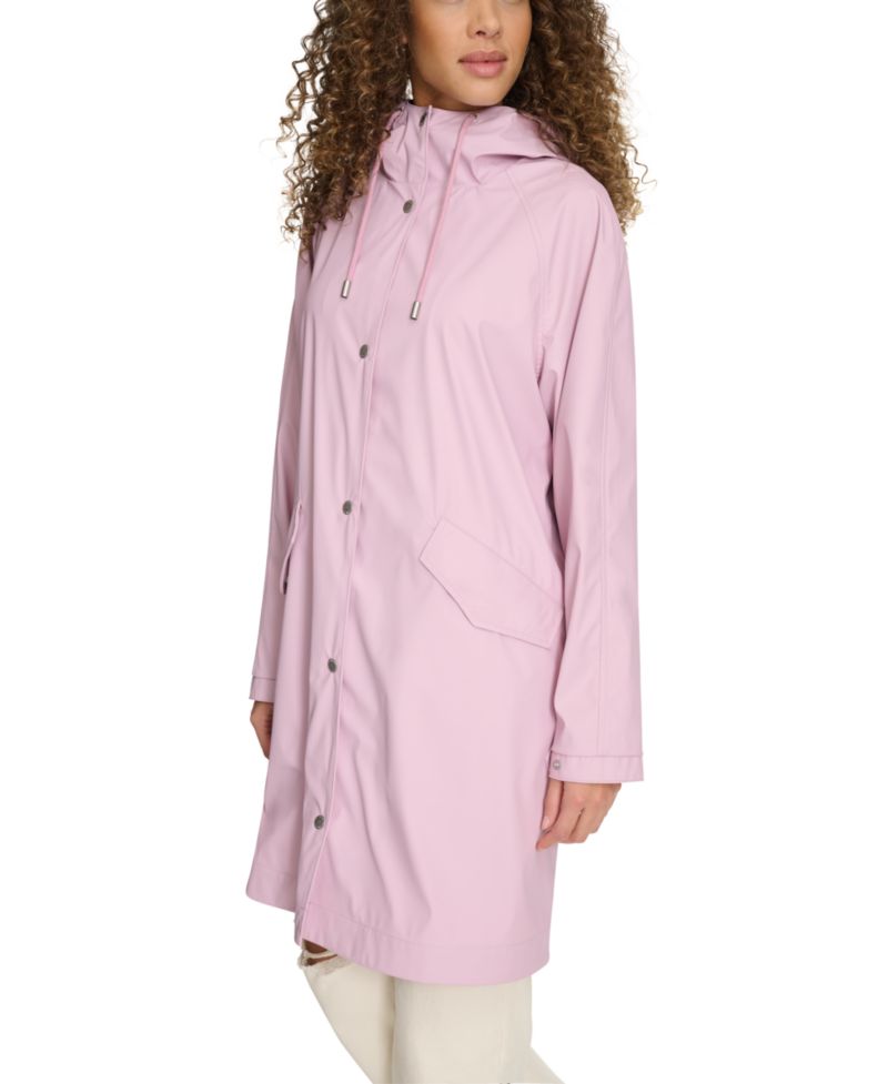 Plus Size Raglan-Sleeve Hooded Rain Jacket